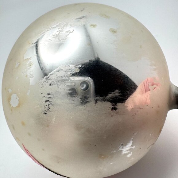 Mercury Glass Christmas Ornaments Hand-Painted Red White Mica Austria 3"  Vtg - Picture 15 of 16